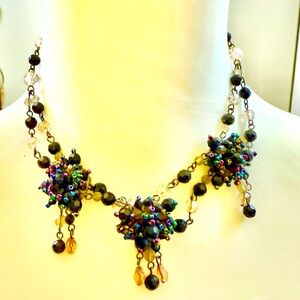 Beautiful dark blue, “aurora borealis” Victorian style necklace